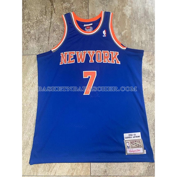 Maillot New York Knicks Carmelo Anthony NO 7 Mitchell & Ness 2012-13 Bleu